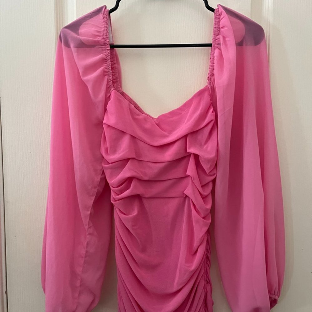 Lucy in the Skye Ruched Pink Dress with Billow Sleeves